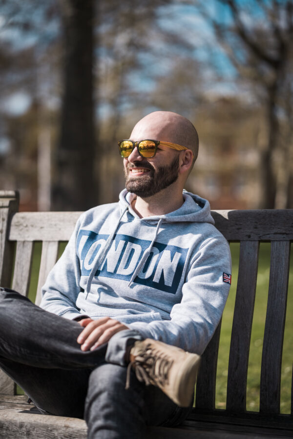 bald man laughing